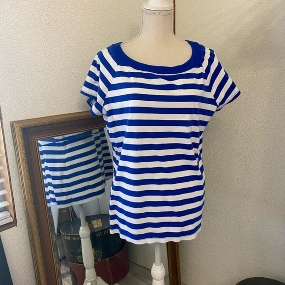 Dress Barn royal blue and white striped boatneck tee, Sz. 2X